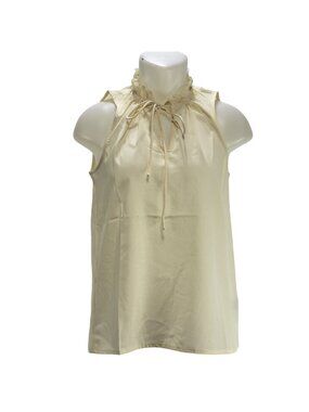 BUCKHEAD BETTIES Women's Top Ecru Ruffle Collar Sleeveless Tied Neck Size S